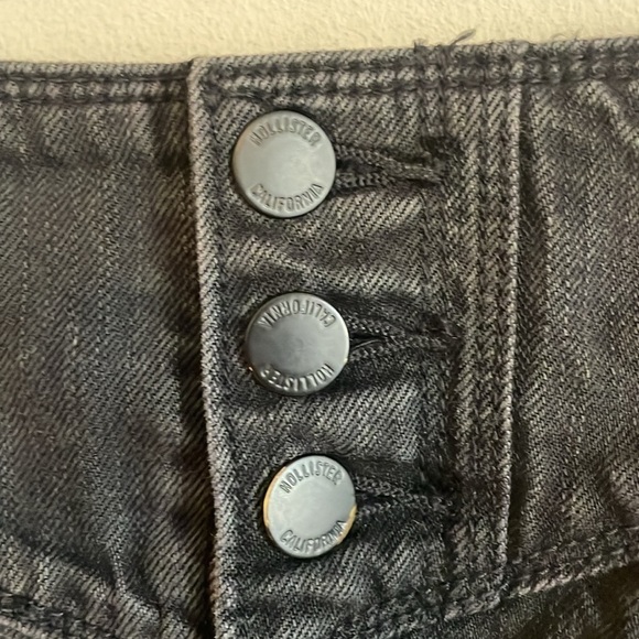 Hollister High Waist Denim Skirt 26 Black Jean 3 Frayed Faded Distressed Mini - Picture 7 of 13